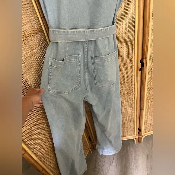 Avec Les Filles denim blue wide leg belted jumpsuit - Picture 9 of 10